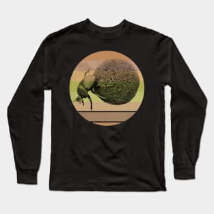 Dung Beetle with Dung Ball on Retro-style Sunset in Africa Colors Long Sleeve T-Shirt